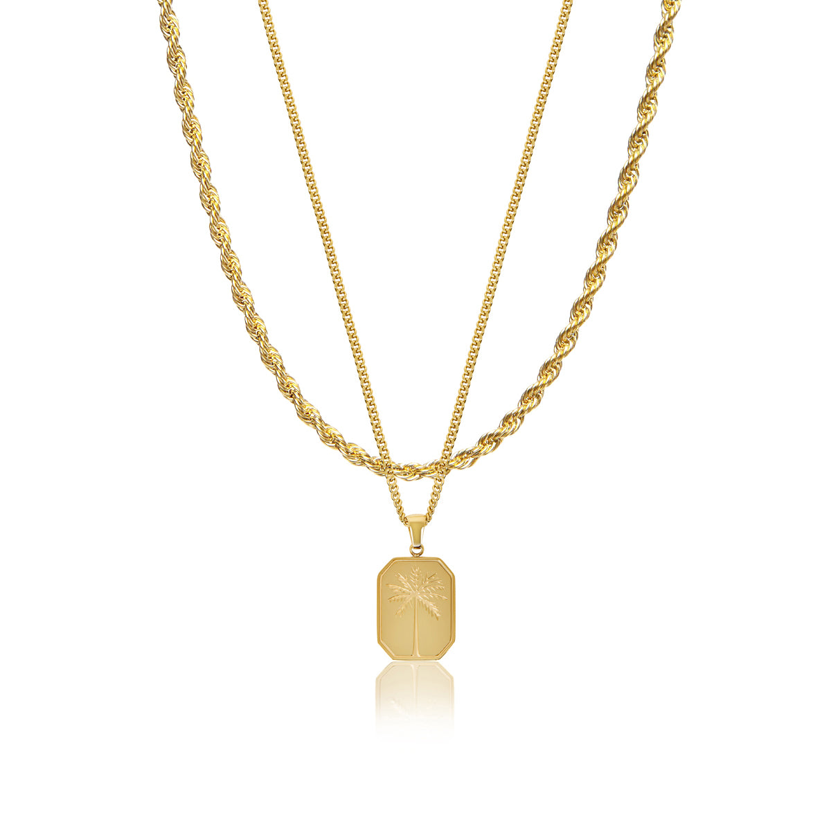 Palm Plate Pendant X Rope Chain Full Set - Gold