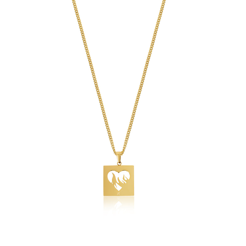 Flame Heart Pendant Necklace - Gold