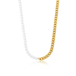 Pearl Cuban Chain Necklace - Gold