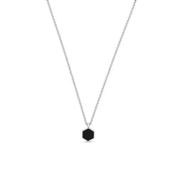 Hex Onyx Pendant Necklace - Silver