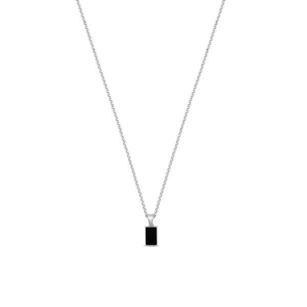 Square Onyx Pendant Necklace - Silver