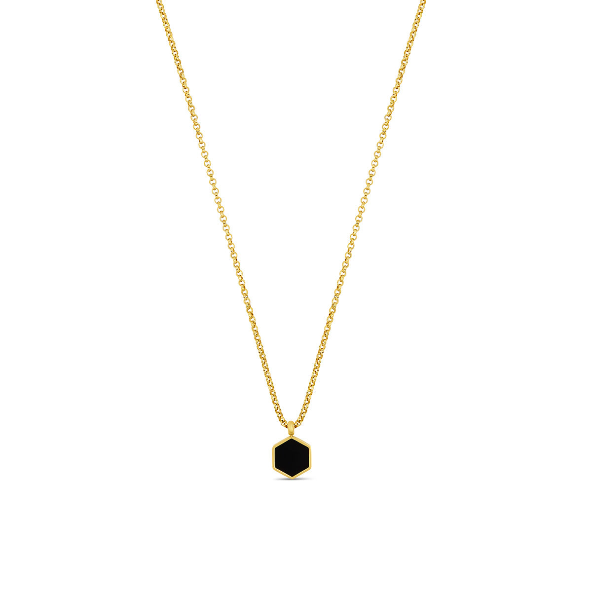 Hex Onyx Pendant Necklace - Gold