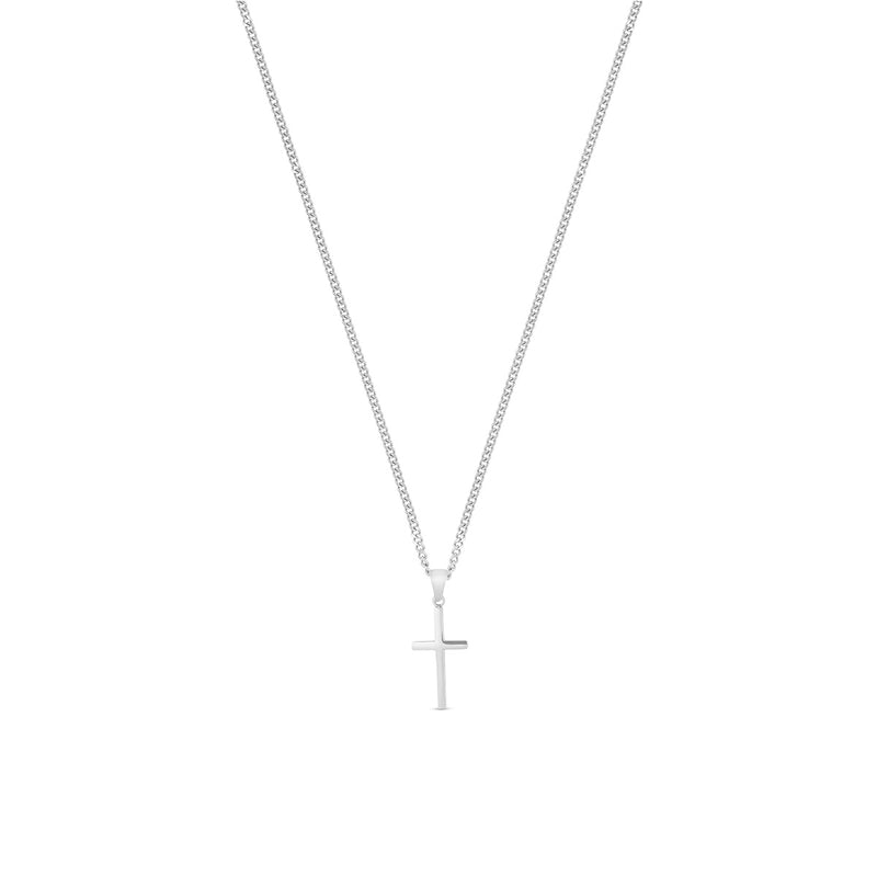 Flat Cross Pendant Necklace - Silver