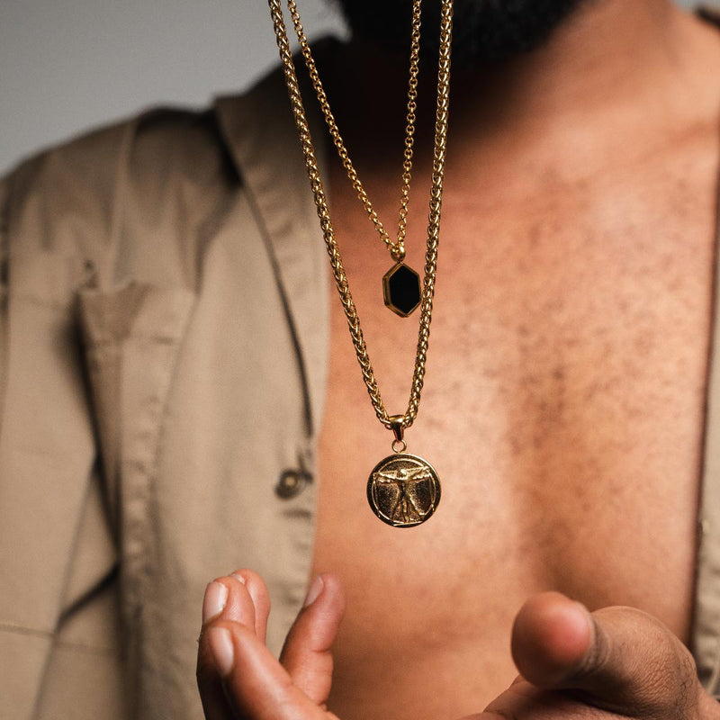 Hex Onyx Pendant Necklace - Gold