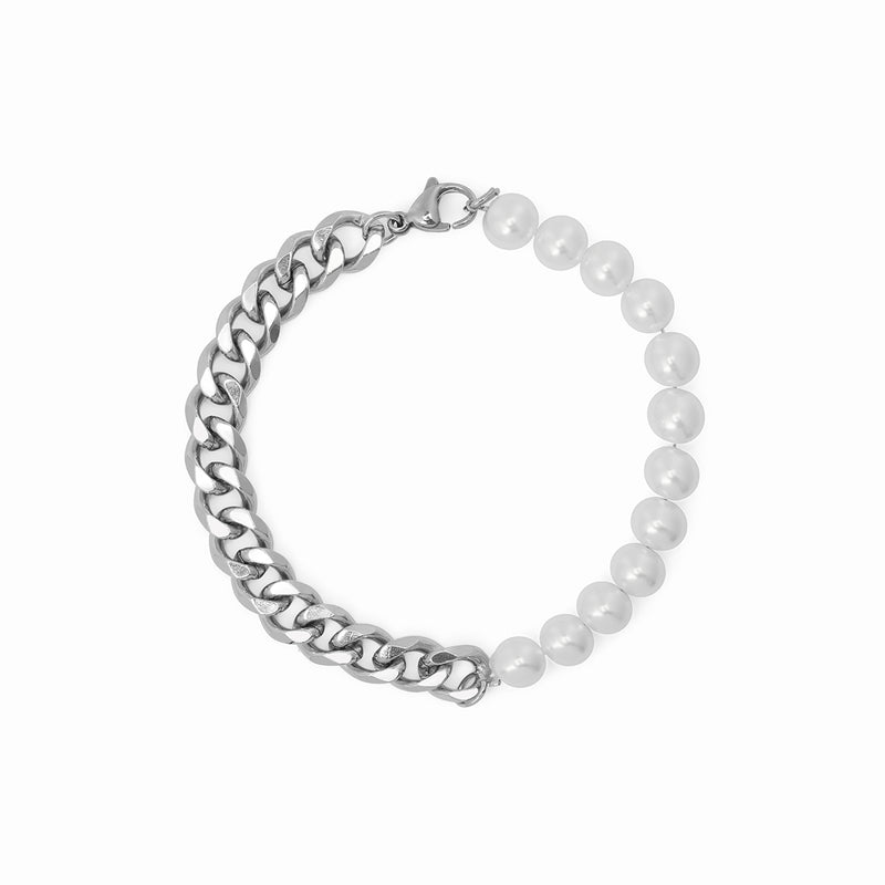 Pearl Cuban Bracelet - Silver