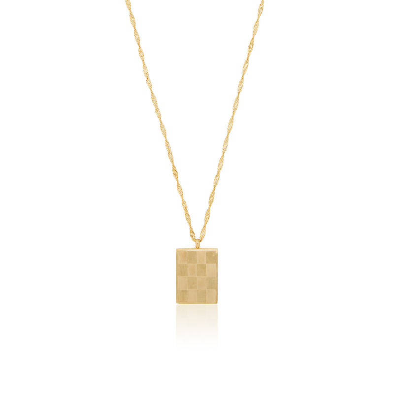 Checkered Plate Pendant Necklace - Gold