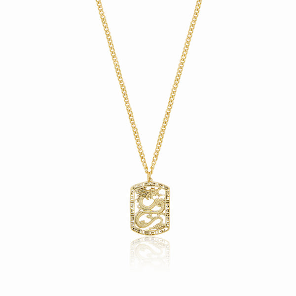Dragon Plate Pendant Necklace - Gold