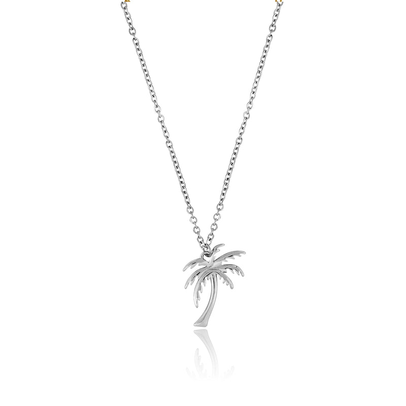 Palm Tree Pendant Necklace – Silver