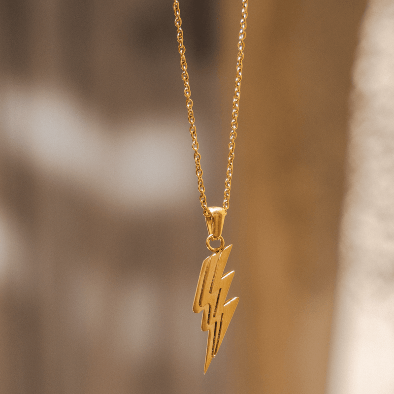 Triple Bolt Pendant Necklace - 18K Gold Plated