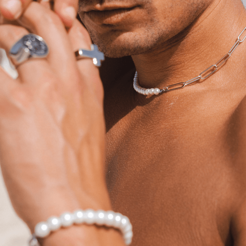 Pearl Clip Necklace - Silver