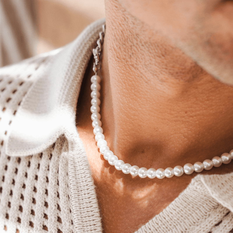 Pearl Cuban Chain Necklace - Silver