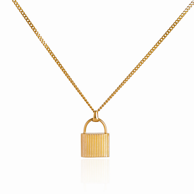Lock Pendant Necklace - 18K Gold Plated