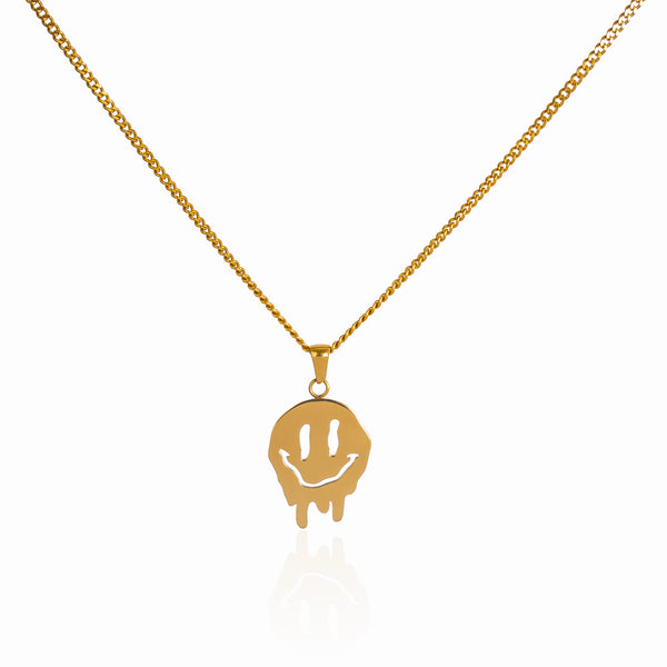 Melting Smiley Pendant Necklace - 18K Gold Plated