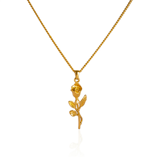 Rose Pendant Necklace - 18K Gold Plated