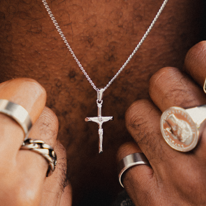 Cross Pendant Necklace X Rope Chain Full Set - Silver