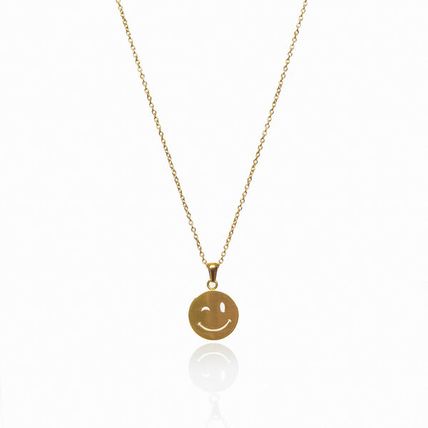 Smile Wink Pendant Necklace - 18K Gold Plated