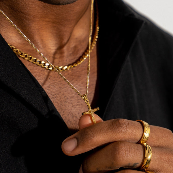Men's Cross Pendant Necklace and Gold Plated Chain