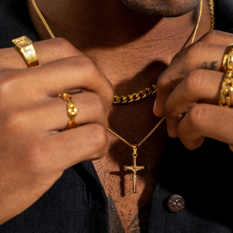 Cross Pendant Necklace X Rope Chain Full Set - Gold