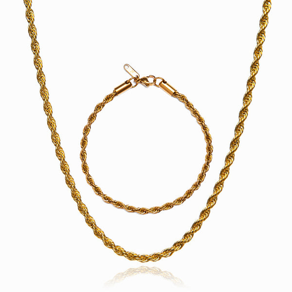 Rope Necklace X Rope Bracelet Set - Gold
