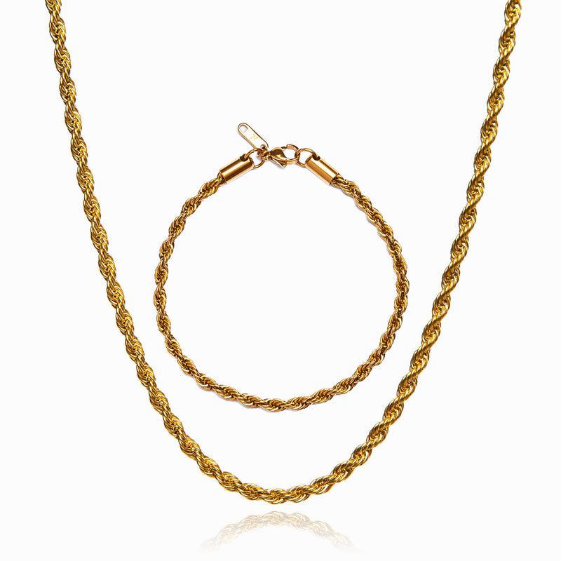 Rope Necklace X Rope Bracelet Set - Gold